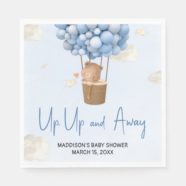 Serviette En Papier Blue Hot Air Balloon Up and Away Baby Shower (Devant)