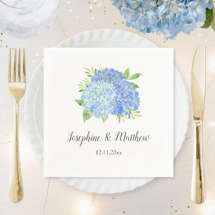 Serviette En Papier Blue Hydrangea Bouquet Aquarelle Floral Mariage