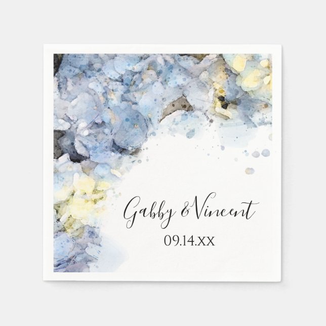 Serviette En Papier Blue Hydrangea Fleurs Mariage d'aquarelle (Devant)