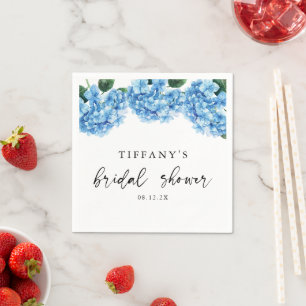 Serviette En Papier Blue Hydrangea Floral Fête des mariées Affiche de