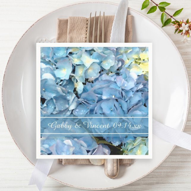 Serviette En Papier Blue Hydrangea Floral Mariage (Créateur téléchargé)