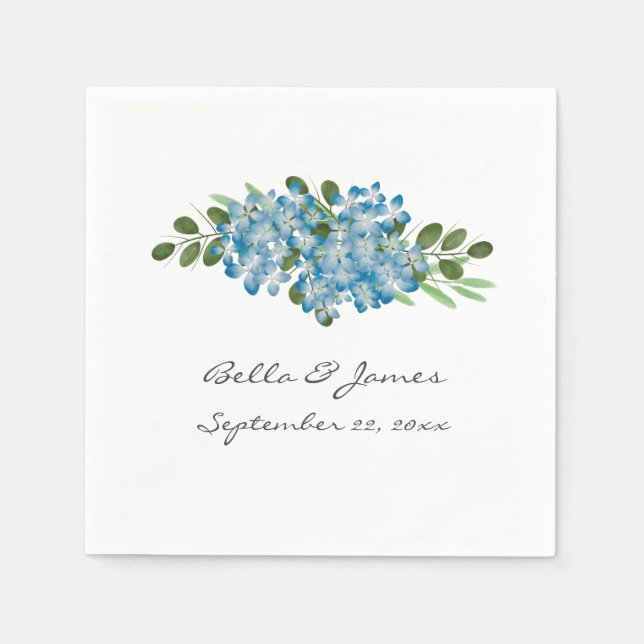 Serviette En Papier Blue Hydrangea Floral Wedding Paper Napkin (Devant)