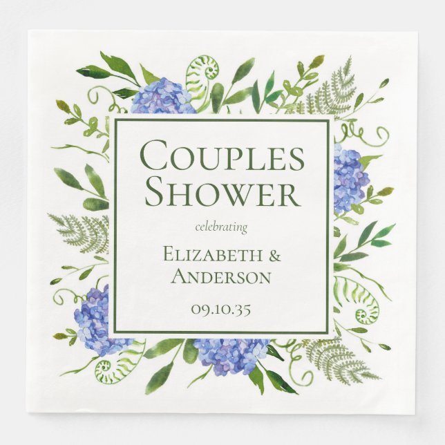 Serviette En Papier Blue Hydrangeas Couples Douche (Devant)