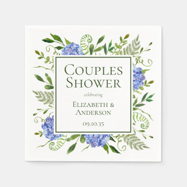 Serviette En Papier Blue Hydrangeas Couples Douche (Devant)