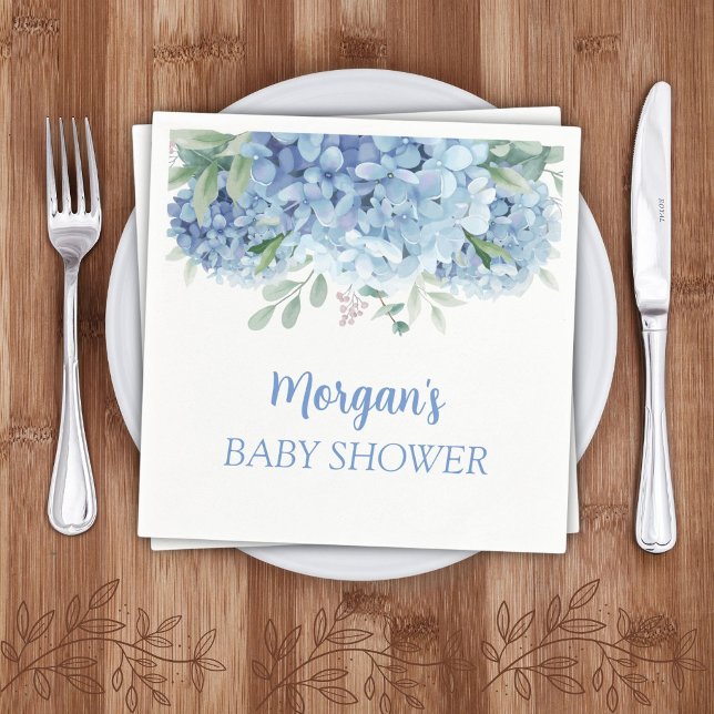 Serviette En Papier Blue Hydrangeas Floral Boy Baby shower (Créateur téléchargé)