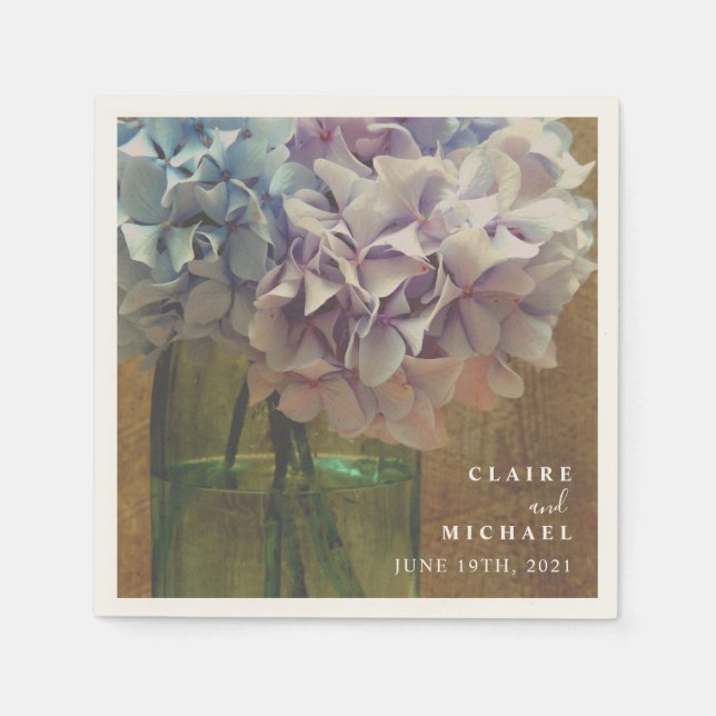 Serviette En Papier Blue Hydrangeas Mason Jar Mariage (Devant)