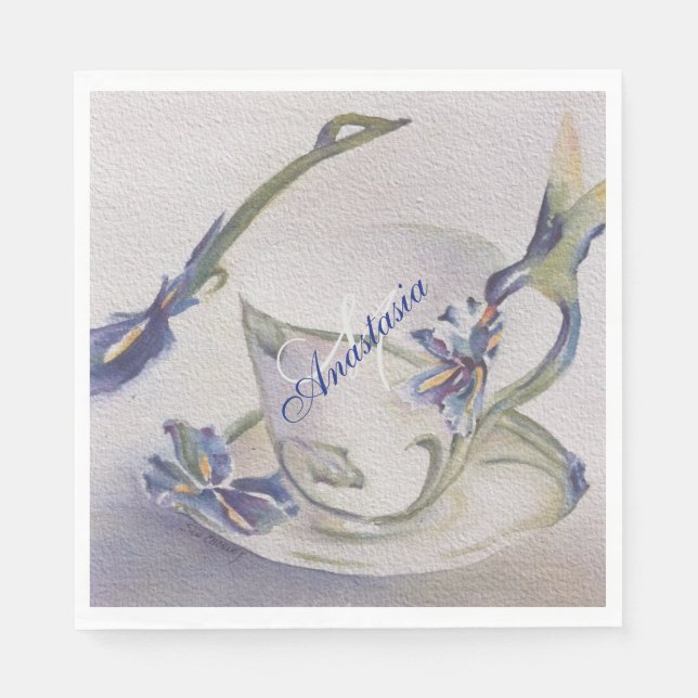 SERVIETTE EN PAPIER BLUE IRIS TEACUP MONOGRAM PARTI (Devant)