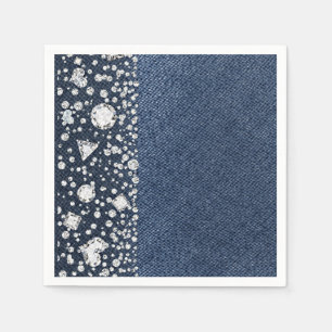 Serviette En Papier Blue Jean Denim & Diamonds Bling Diamond Party