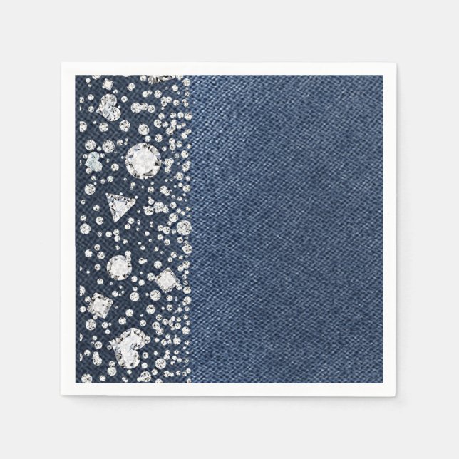 Serviette En Papier Blue Jean Denim & Diamonds Bling Diamond Party (Devant)