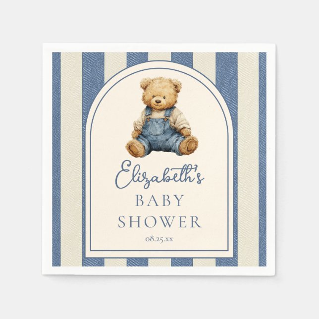 Serviette En Papier Blue Jean Denim Teddy Bear Baby Shower (Devant)