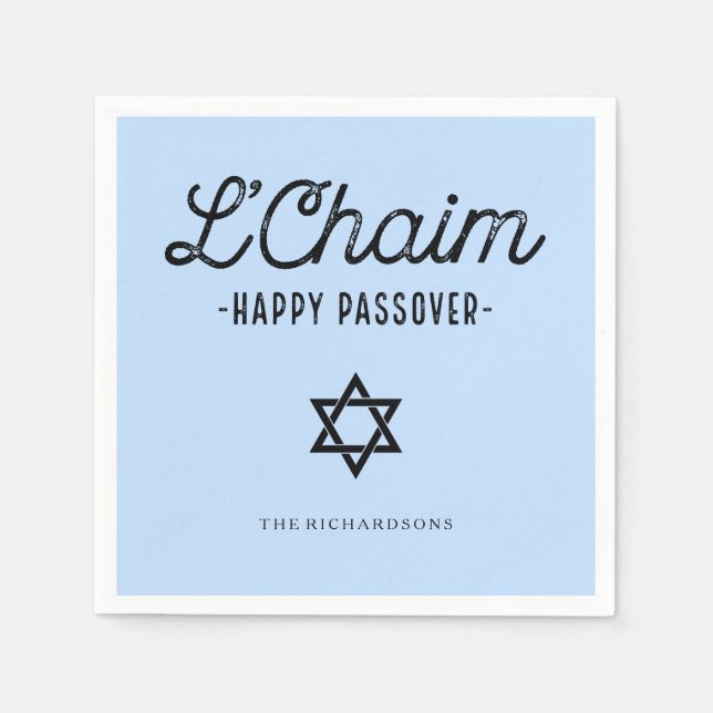 Serviette En Papier Blue L'Chaim Happy Passover en Typographie tendanc (Devant)