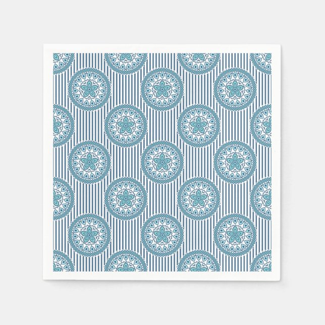 Serviette En Papier Blue mandala pattern on striped background (Devant)
