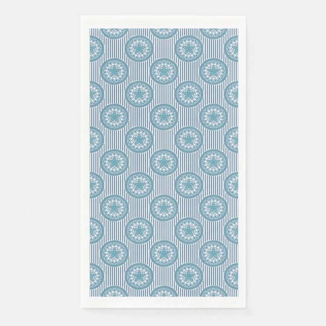 Serviette En Papier Blue mandala pattern on striped background (Devant)