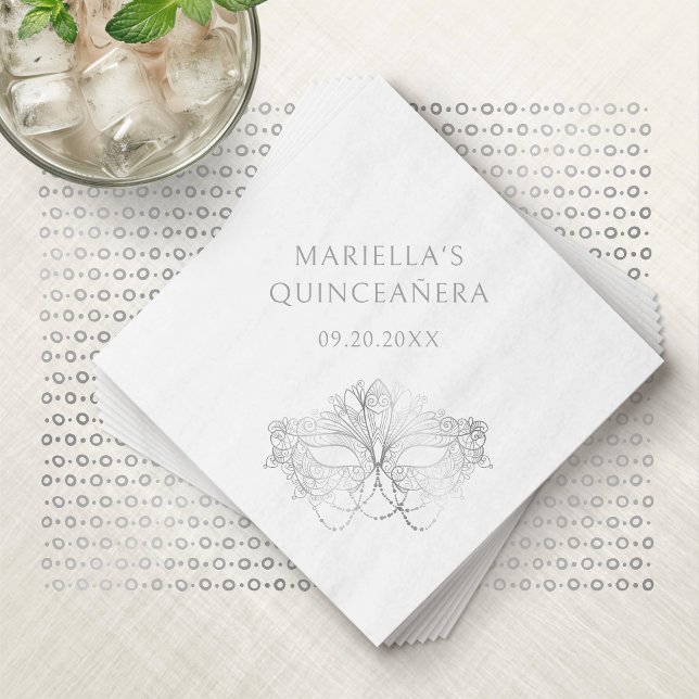 Serviette En Papier Blue Masquerade Mask Elegant Quinceanera (Créateur téléchargé)