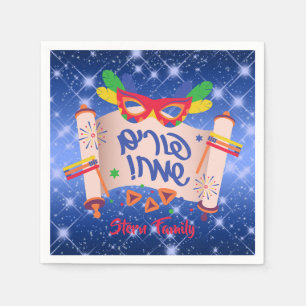 Serviette En Papier Blue Megillah Hamantash Grogger Happy Purim
