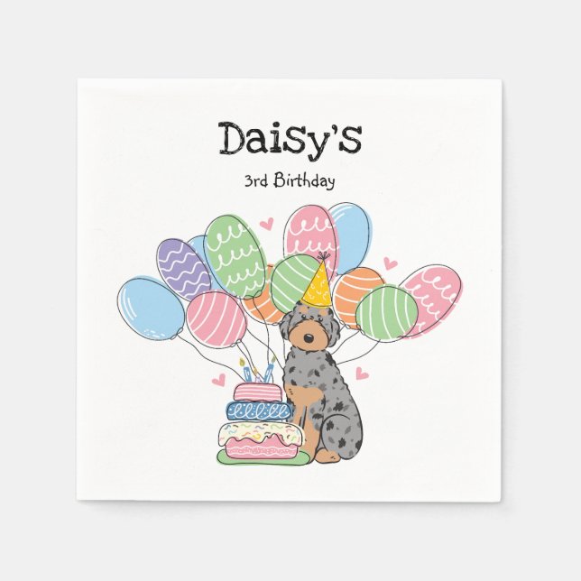 Serviette En Papier Blue Merle Aussiedoodle Chien Anniversaire Papier  (Devant)
