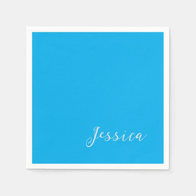 Serviette En Papier Blue Modern Elegant Plain Simple Professional Name (Devant)