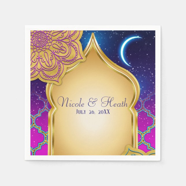 Serviette En Papier Blue Moon Arabe Nights Glam Gold Purple Mariage (Devant)