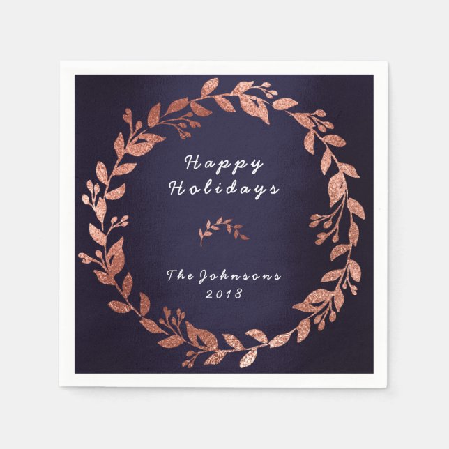 Serviette En Papier Blue Navy Rose Pink Gold Mariage Vacances (Devant)