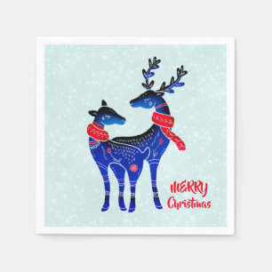 Serviette En Papier Blue Nordic Christmas Reindeer Pair