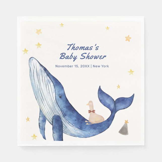 Serviette En Papier Blue Ocean Whimsical Duck Stars Baby shower balein (Devant)