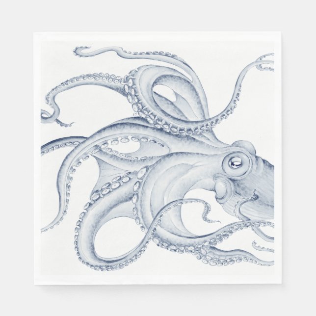 Serviette En Papier Blue Octopus Cephalopode Kraken Ink (Devant)