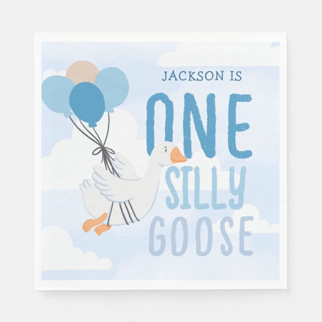 Serviette En Papier Blue One Silly Goose 1er anniversaire (Devant)
