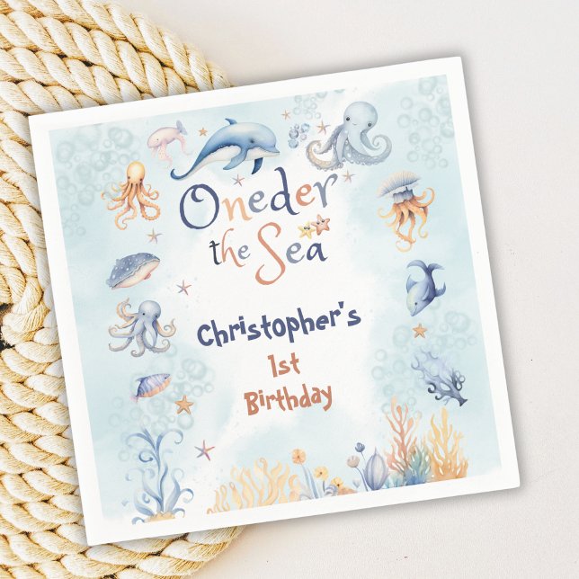 Serviette En Papier Blue Oneder the sea boys 1st birthday (Créateur téléchargé)