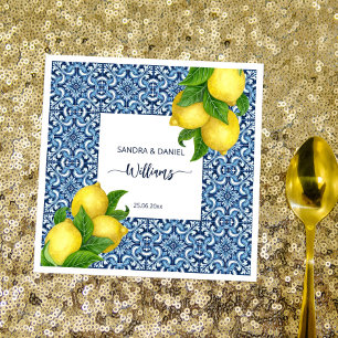 Serviette En Papier Blue ornate Amalfi Italian tiles and lemons