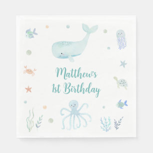 Serviette En Papier Blue Pastel Under the Sea Anniversaire