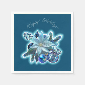 Serviette En Papier Blue Poinsettia Joy