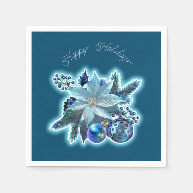 Serviette En Papier Blue Poinsettia Joy (Devant)