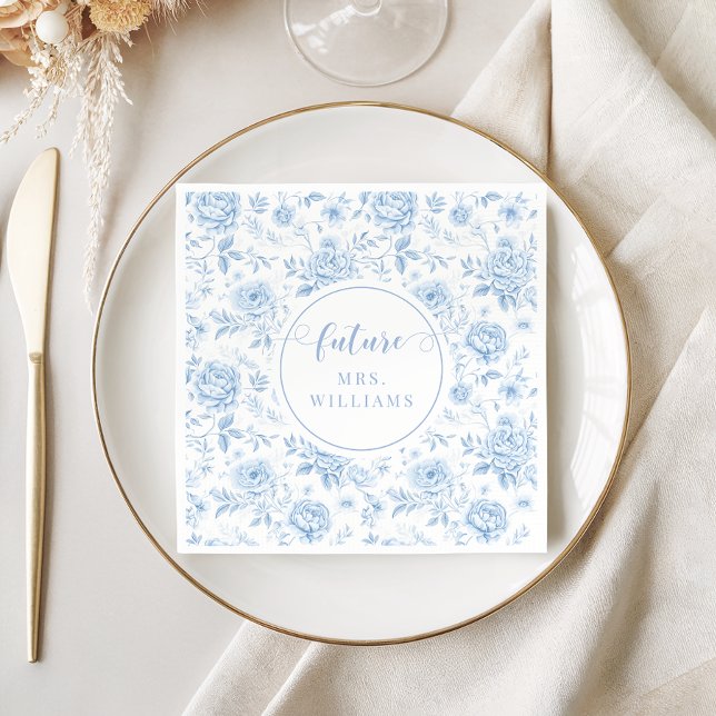 Serviette En Papier Blue Porcelain Floral Future Mrs Bridal Shower (Créateur téléchargé)