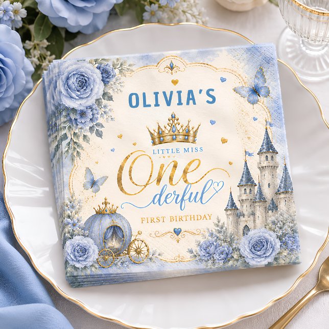Serviette En Papier Blue Princess One-derful Premier Anniversaire (Créateur téléchargé)