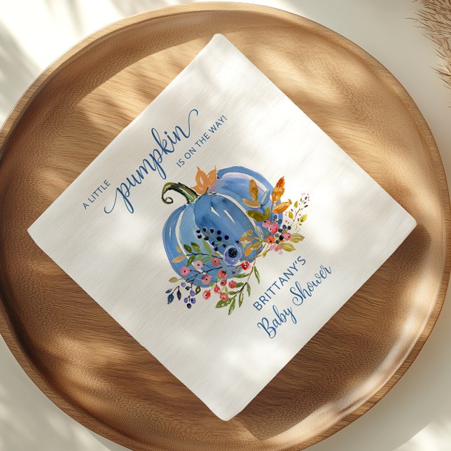 Serviette En Papier Blue Pumpkin Autumn Floral Baby Shower (Créateur téléchargé)
