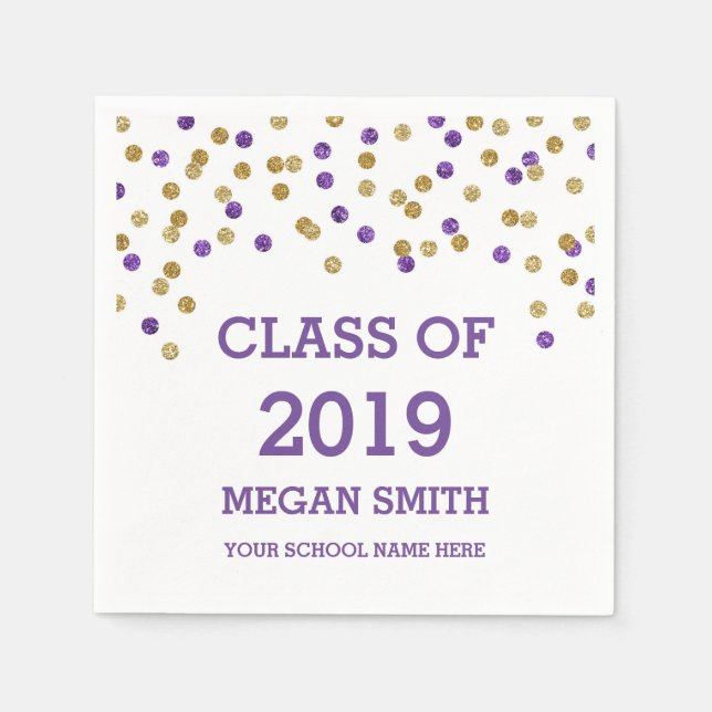 Serviette En Papier Blue Purple Confetti Classe de 2019 Graduation (Devant)