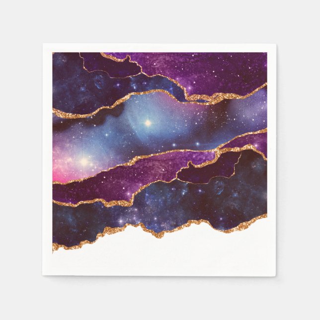 Serviette En Papier Blue & Purple Space & Stars Agate moderne (Devant)