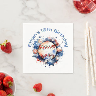Serviette En Papier Blue Red Baseball Nom BIrthday Party