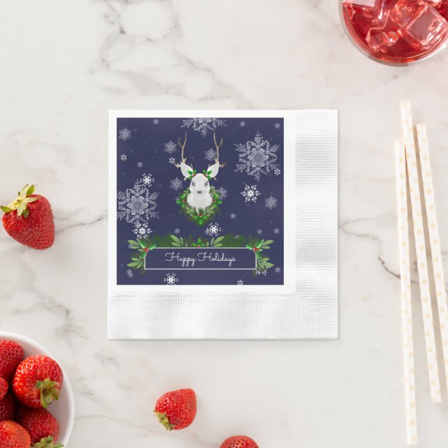 Serviette En Papier Blue Reindeer Paper Napkin (En situation)
