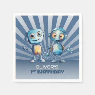 Serviette En Papier Blue Robot Thème 1er Anniversaire