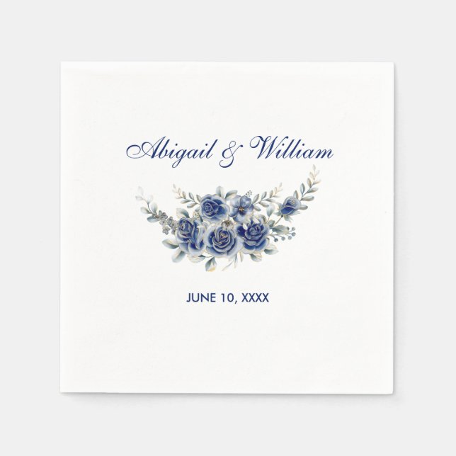 Serviette En Papier Blue Romantic Floral Botanical Wedding Napkins (Devant)