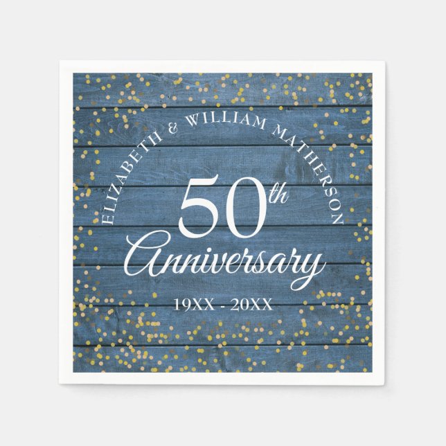 Serviette En Papier Blue Rustic Confetti 50e Anniversaire de poussière (Devant)