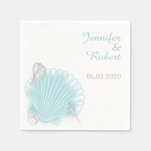 Serviette En Papier Blue Seashell Beach Wedding Napkin