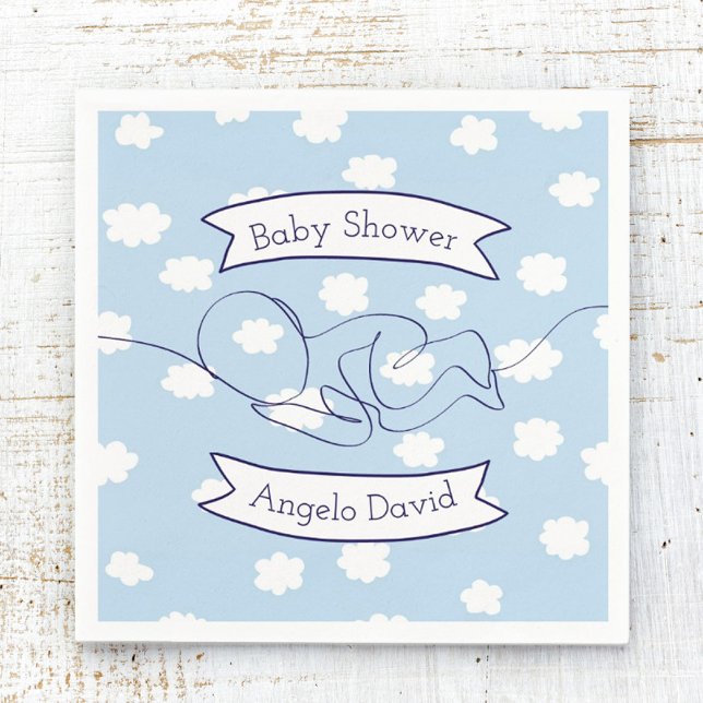 Serviette En Papier Blue Sky et Clouds Boy Baby shower (Baby Shower Napkin Sleeping Baby Line Art)