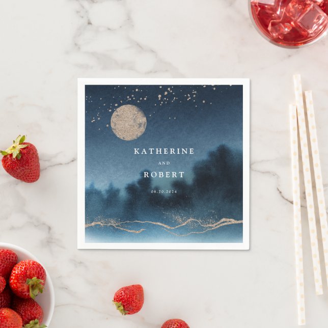 Serviette En Papier Blue Sky Watercolor Paysage Mariage Monogramme (En situation)