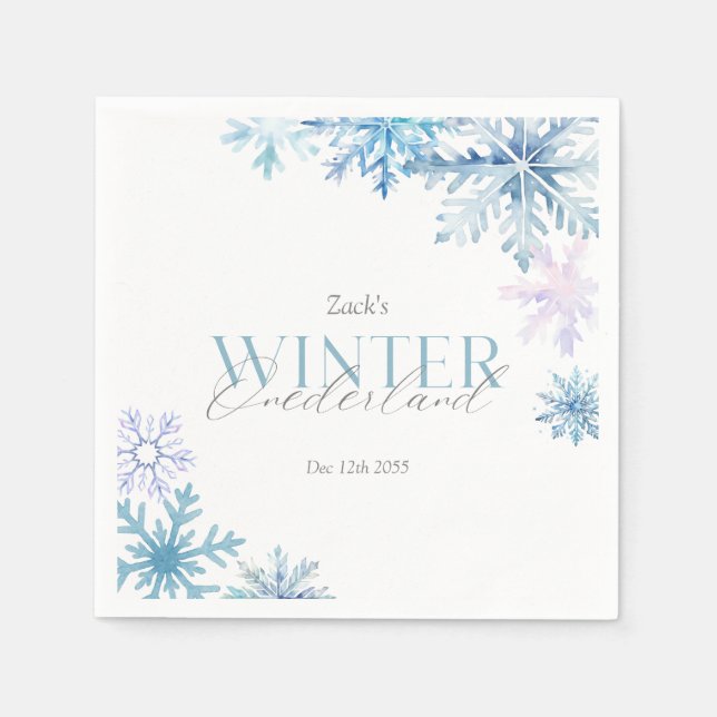 Serviette En Papier Blue Snowflake Winter Wonderland First Birthday  (Devant)
