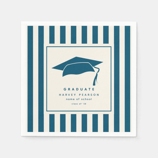 Serviette En Papier Blue Sporty Stripes Custom Graduation Party (Devant)