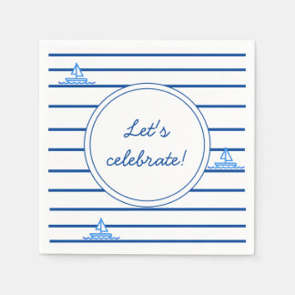 Serviette En Papier Blue Stripes and Sail Boat Children Papier