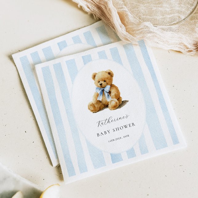 Serviette En Papier Blue Stripes Bear Baby Shower Welcome Sign (Créateur téléchargé)