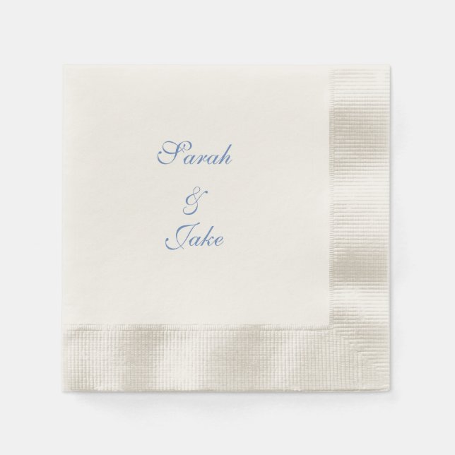Serviette En Papier Blue Text Cream Wedding Coined (Devant)